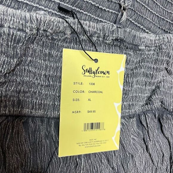 Salty Lemon Charcoal Striped Crop Tank Top Women XL Ruffle Stretch - Picture 8 of 8